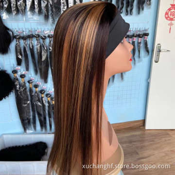Highlight Headband Human Hair Wigs Straight Malaysia Hair Wigs For Black Women Ombre Colored Human Hair Wigs Remy